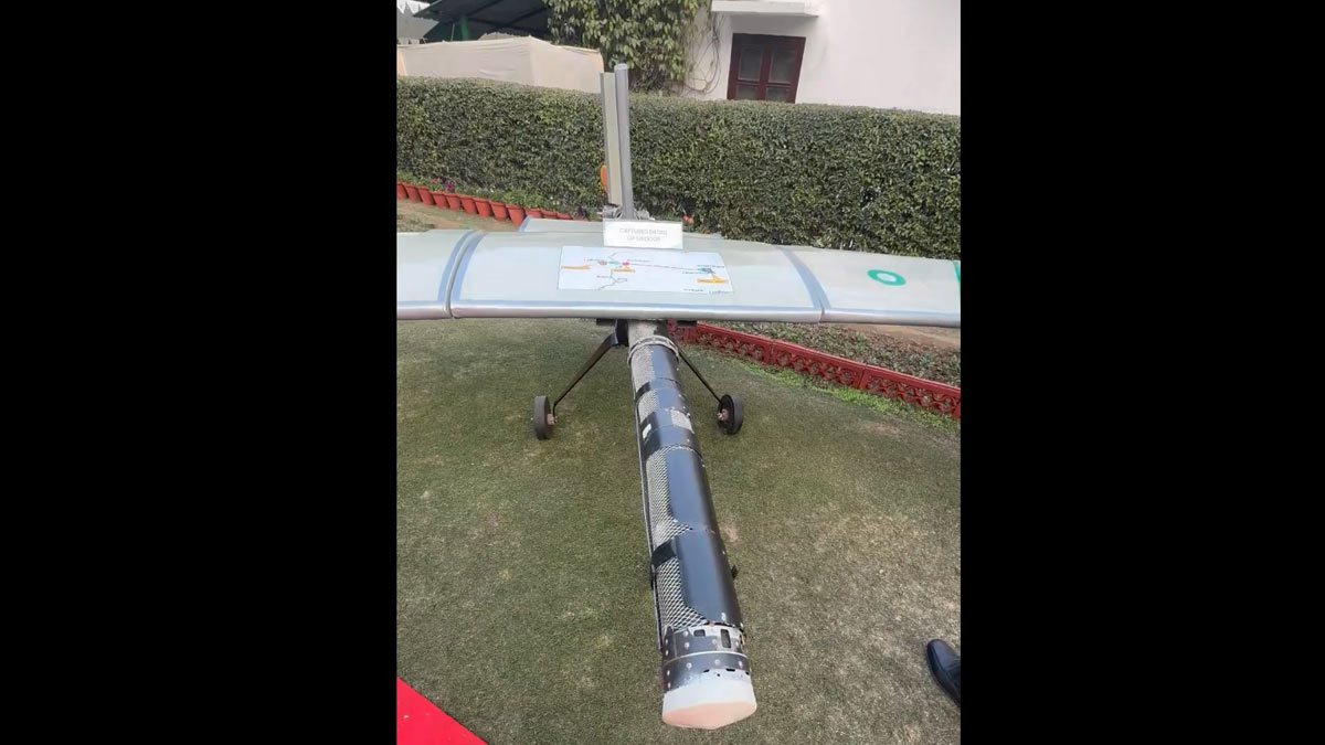 WATCH: Visuals of Pakistan’s YIHA drone brought down during Operation Sindoor displayed as a war trophy