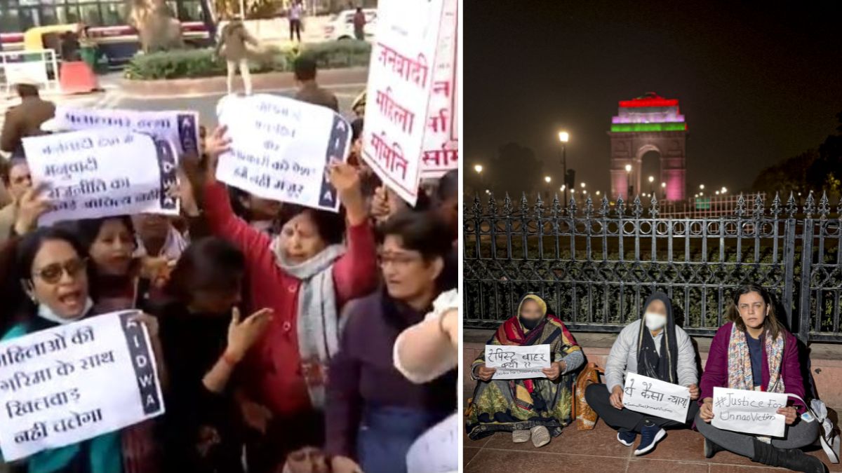 Unnao rape case: Protesters demand action against rape convict Kuldeep Singh Sengar's conditional bail outside Delhi HC
