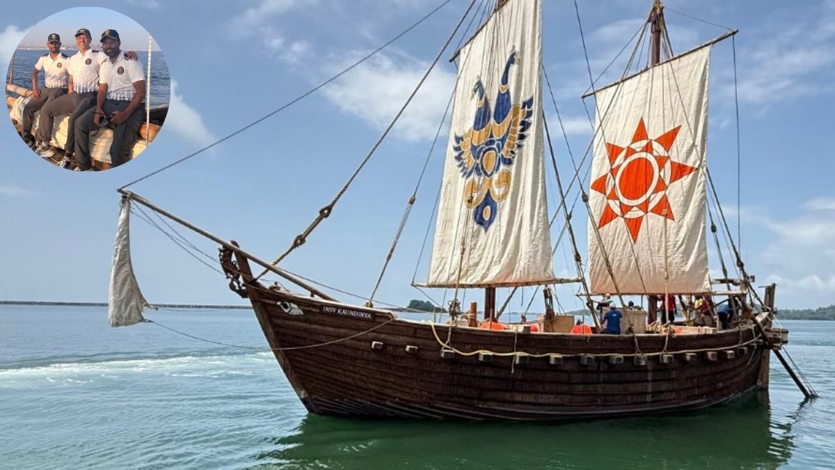 'Land Ahoy!': Indian Navy's stitched sailing ship 'INSV Kaundinya' reaches Oman port after historic 18-day voyage