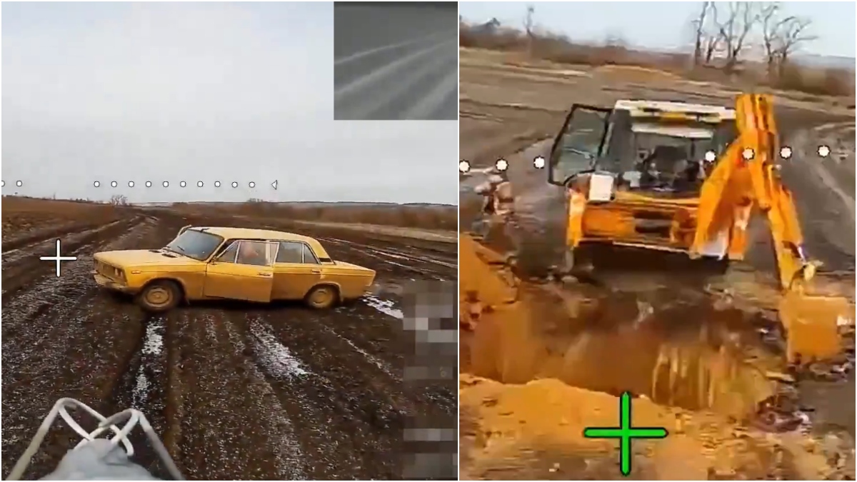 WATCH | Russian drone aborts strike after seeing civilians; thankful man points it towards Ukrainian position